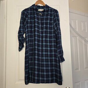Size small blue plaid Loft button dress